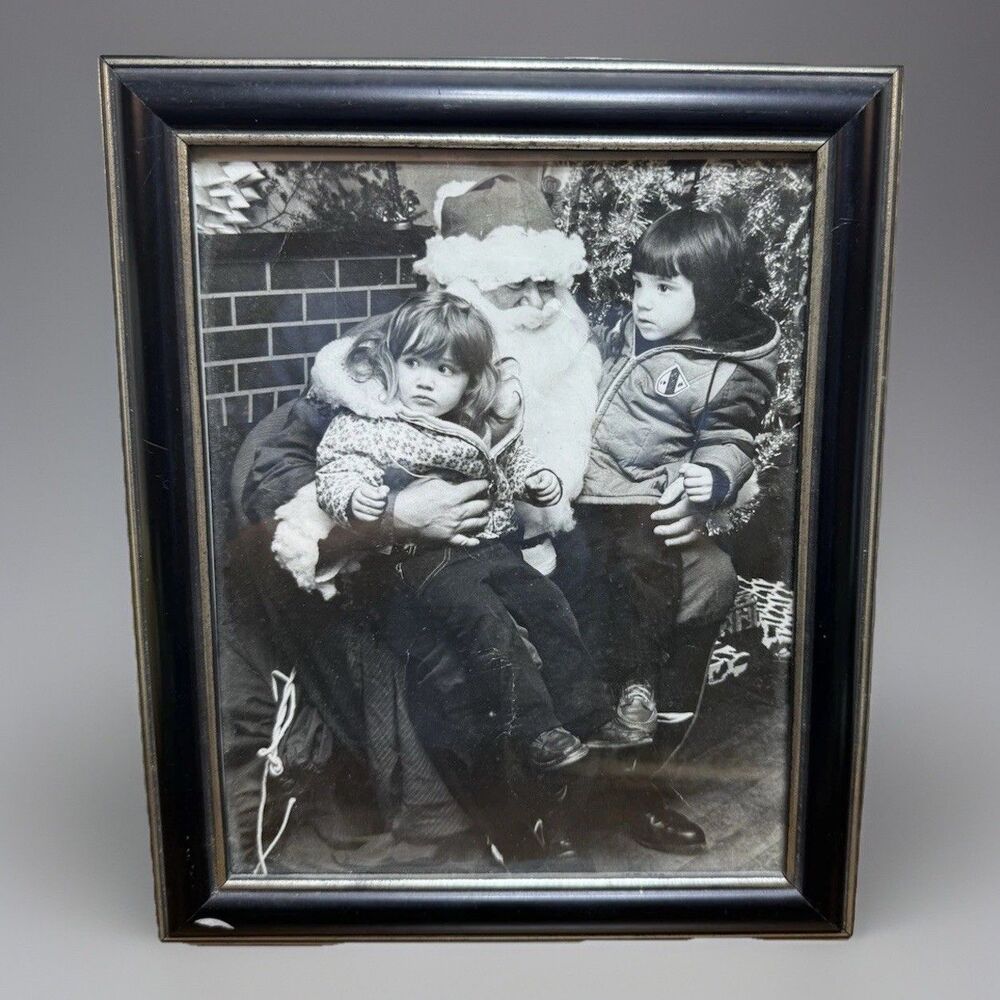 1980s 1990s Vintage Santa Claus Boy Girl On Knee Original Black And White 8x10